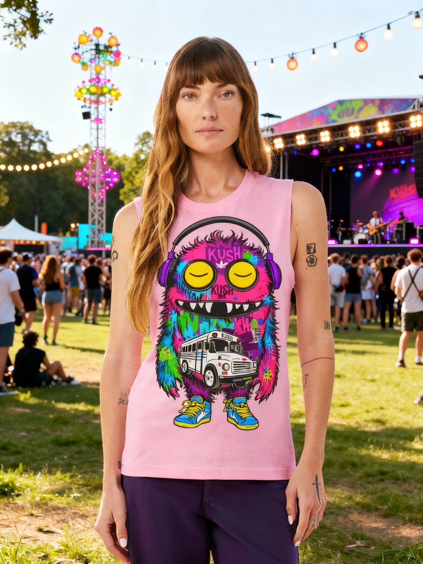 KUSH HAPPY BUS MUSCLE TANK SHIRT - Perfect for Music Lovers, Summer Style, Festivals, Gifts for Friends, Unique Casual Wear