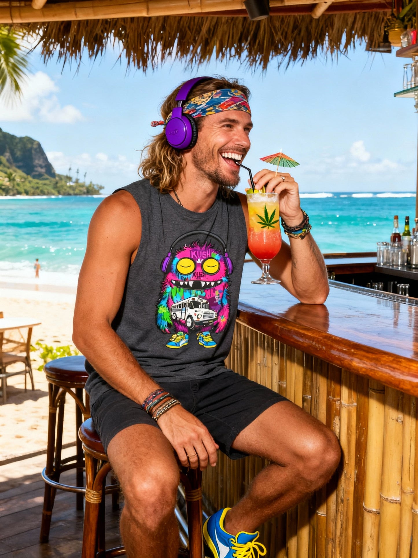 KUSH HAPPY BUS MUSCLE TANK SHIRT - Perfect for Music Lovers, Summer Style, Festivals, Gifts for Friends, Unique Casual Wear