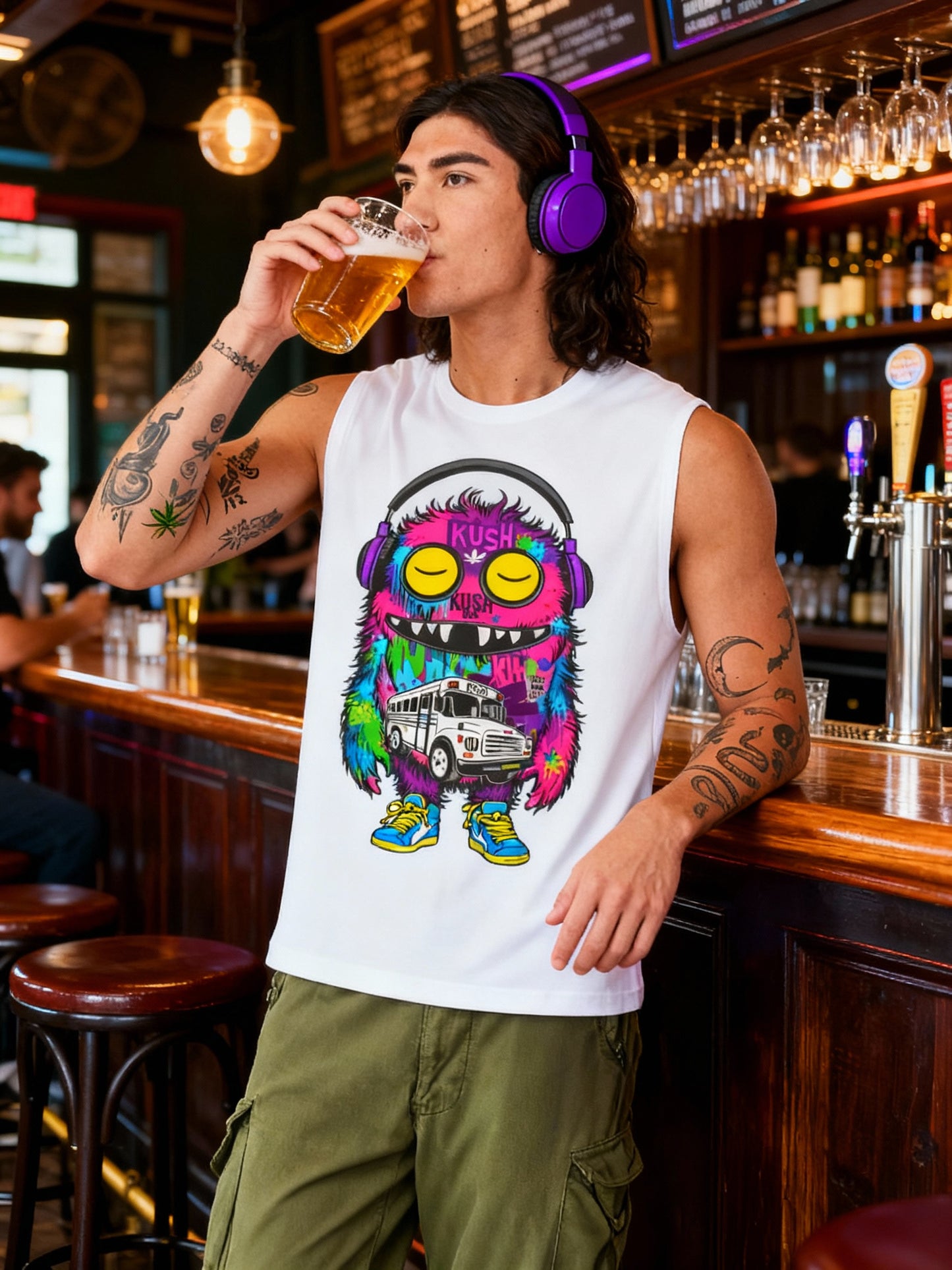KUSH HAPPY BUS MUSCLE TANK SHIRT - Perfect for Music Lovers, Summer Style, Festivals, Gifts for Friends, Unique Casual Wear