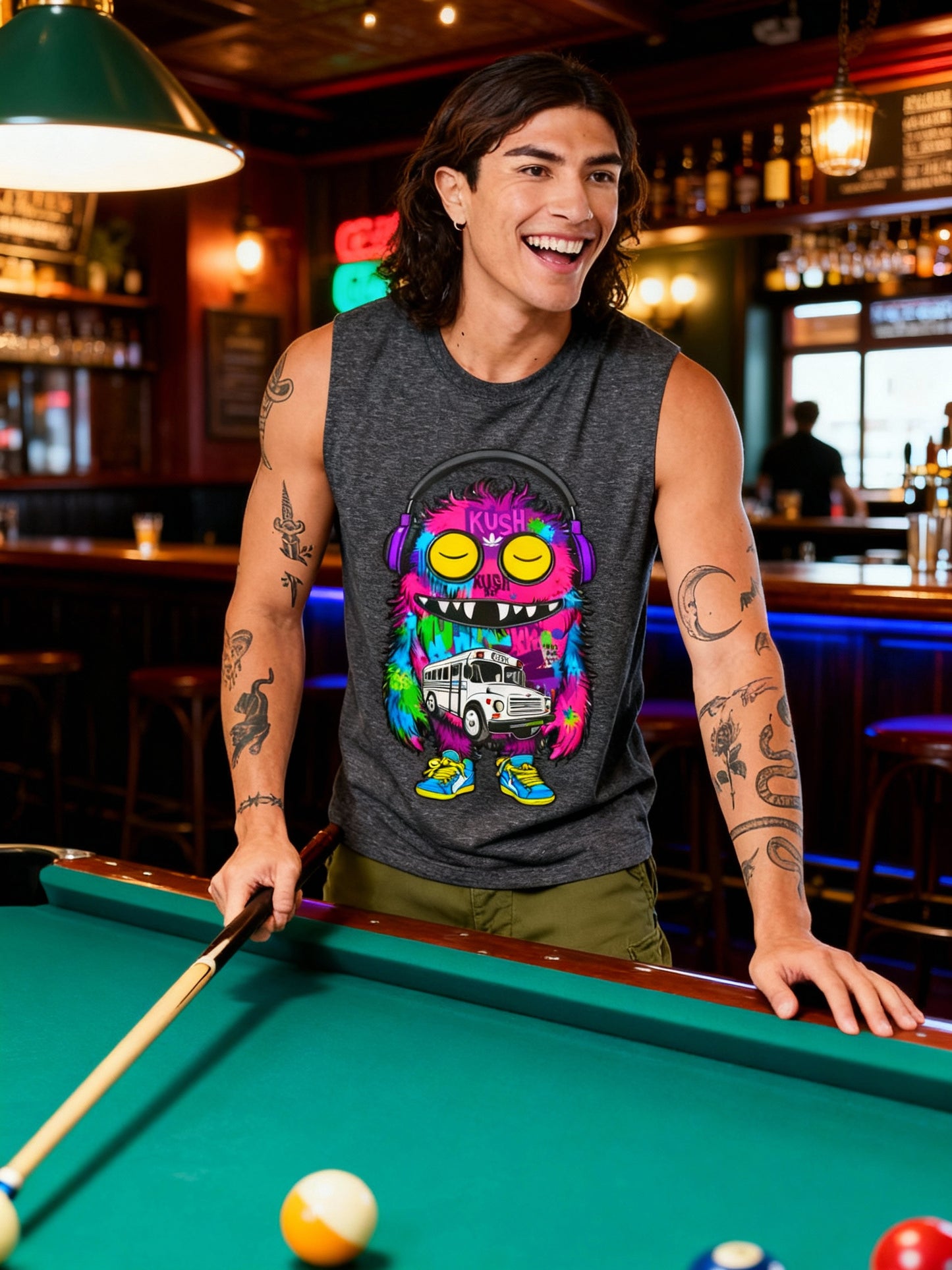 KUSH HAPPY BUS MUSCLE TANK SHIRT - Perfect for Music Lovers, Summer Style, Festivals, Gifts for Friends, Unique Casual Wear
